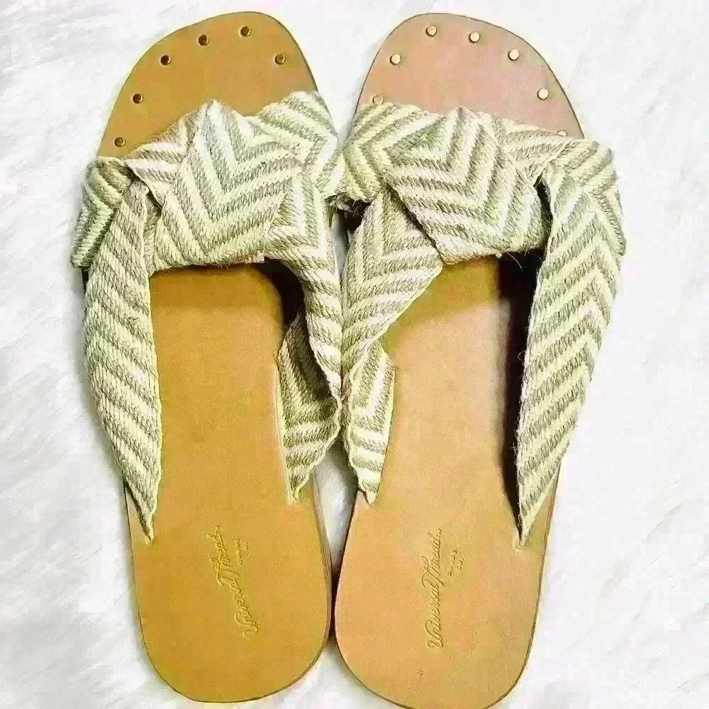 Women's Louise Chevron Print Knotted Slide Sandals - Universal Thread Tan 7.5